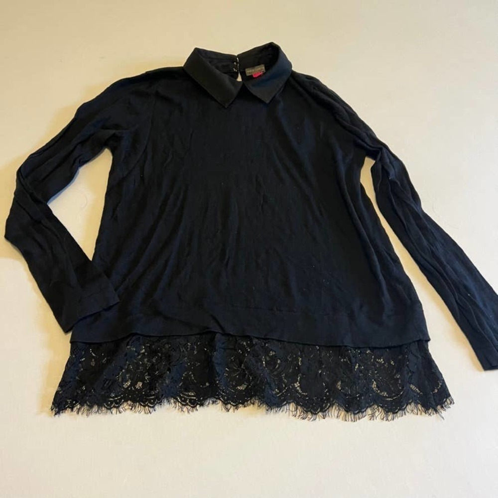 Vince Camuto Black Long sleeve lace trim bottom tunic M